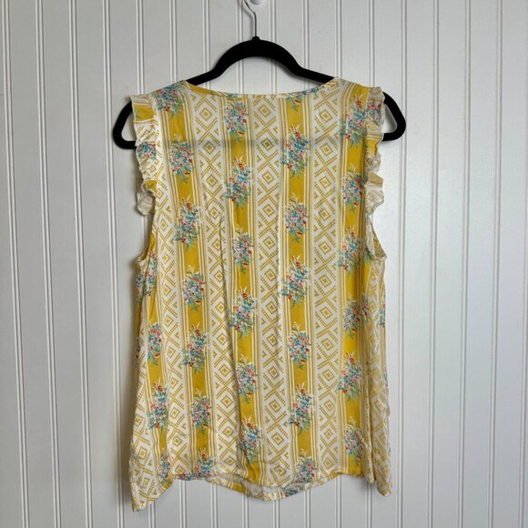 Roper Yellow Floral Sleeveless V-Neck Top B28 - Picture 6 of 6